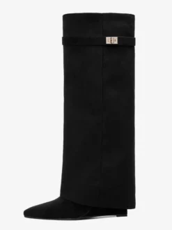 Bottes au genou pour femmes avec tige en micro-suède et détails métalliques Bottes hautes au genou