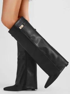 Bottes au genou pour femmes en cuir PU avec détails en métal Bottes hautes au genou
