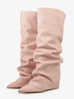 Bottes au genou pour femmes en cuir PU à talons épais Bottes hautes au genou