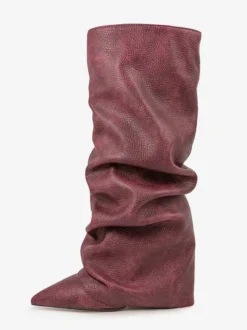 Bottes au genou pour femmes en cuir PU à talons épais Bottes hautes au genou