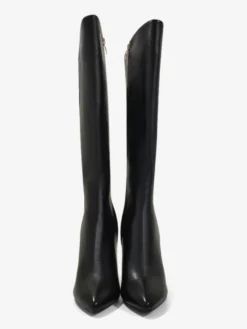 Bottes au genou pour femmes en cuir PU détails en métal cuissardes au genou talon aiguille