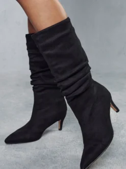 Bottes au Genou à Talons Hauts avec Bout Pointu Unicolore