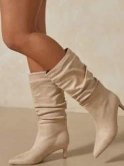 Bottes au Genou à Talons Hauts avec Bout Pointu Unicolore
