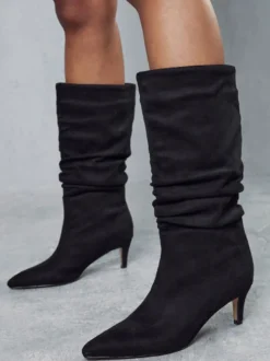 Bottes au Genou à Talons Hauts avec Bout Pointu Unicolore