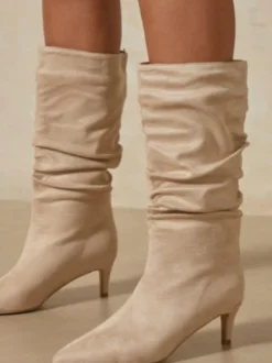 Bottes au Genou à Talons Hauts avec Bout Pointu Unicolore
