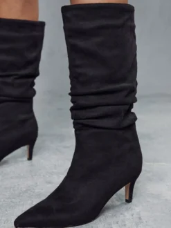 Bottes au Genou à Talons Hauts avec Bout Pointu Unicolore