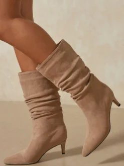 Bottes au Genou à Talons Hauts avec Bout Pointu Unicolore