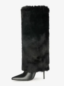 Bottes au Genou à Talons Hauts avec Bout Pointu en Cuir Synthétique Unicolore