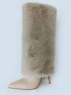Bottes au Genou à Talons Hauts avec Bout Pointu en Cuir Synthétique Unicolore