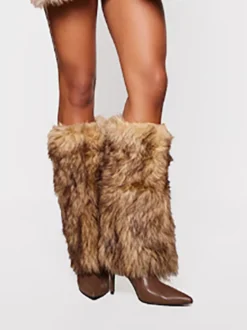 Bottes au Genou à Talons Hauts avec Bout Pointu en Cuir Synthétique Unicolore