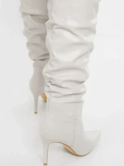 Bottes au Genou à Talons Hauts avec Bout Pointu en Cuir Synthétique Unicolore