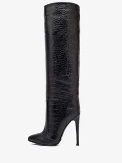 Bottes au Genou à Talons Hauts Femme avec Bout Rond Unicolore