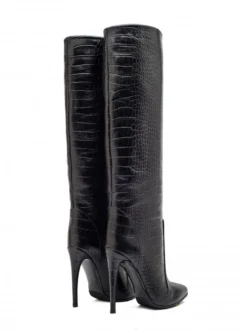 Bottes au Genou à Talons Hauts Femme avec Bout Rond Unicolore