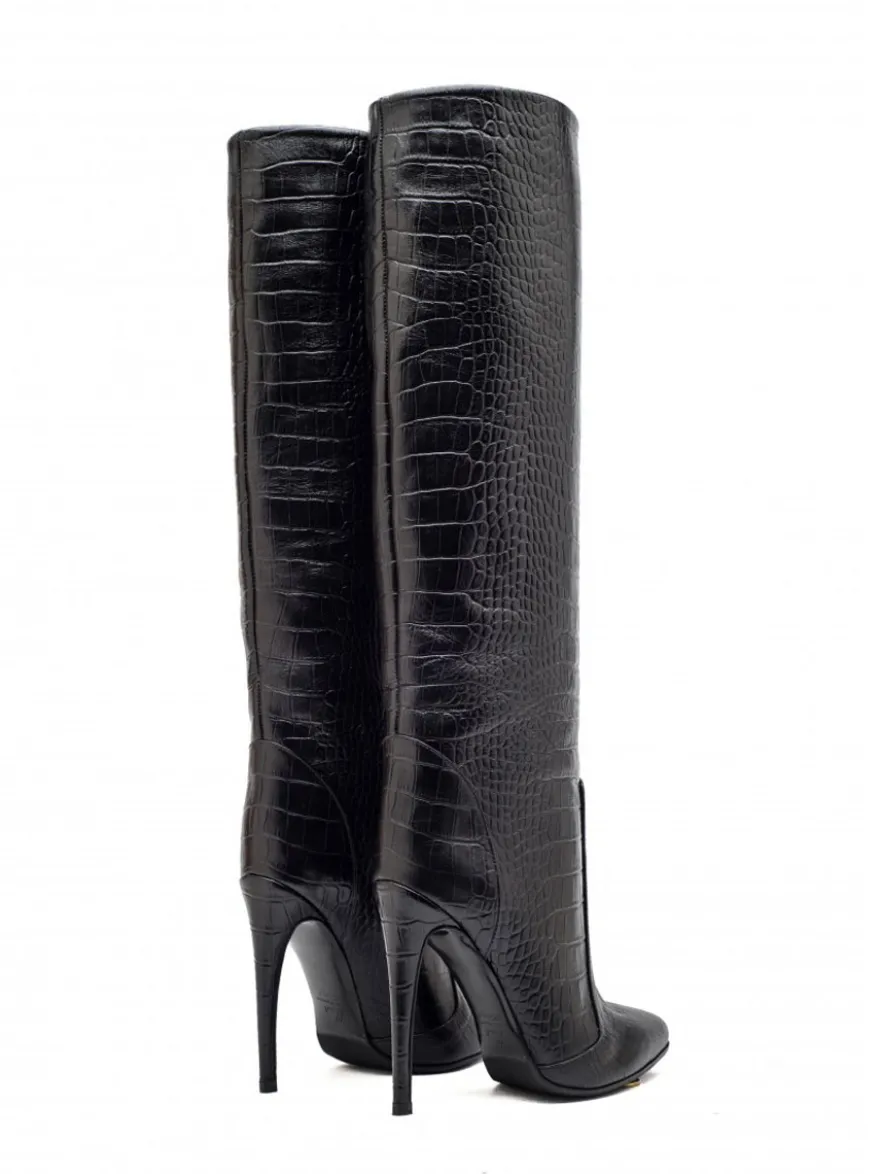 Bottes au Genou à Talons Hauts Femme avec Bout Rond Unicolore