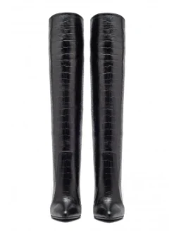 Bottes au Genou à Talons Hauts Femme avec Bout Rond Unicolore