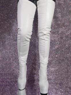 Bottes blanches sexy au-dessus du genou bottes hautes à talons aiguilles