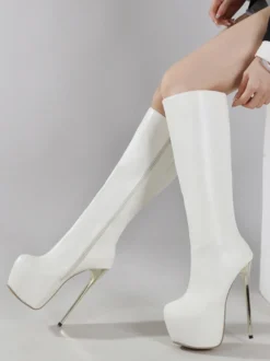 Bottes blanches sexy à plateforme et fermeture éclair jusqu'aux genoux