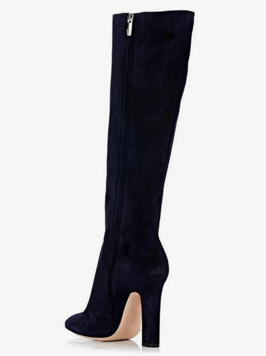 Bottes chaussures en daim noires Bottes à talons épais