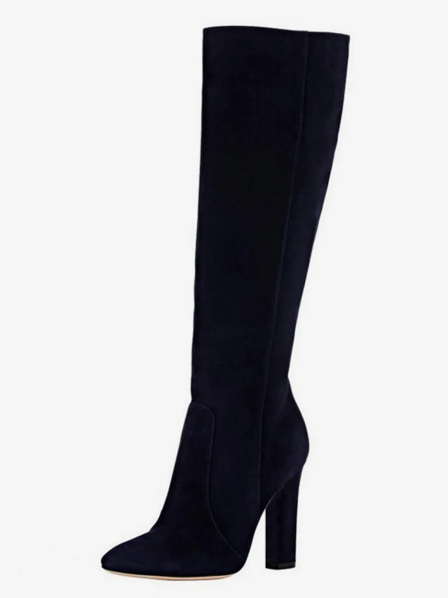 Bottes chaussures en daim noires Bottes à talons épais