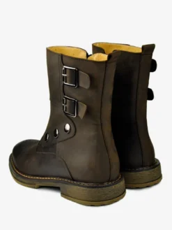 Bottes Chelsea Chaussures Hommes En Cuir De Vache Marron Foncé Boucle À Bout Rond