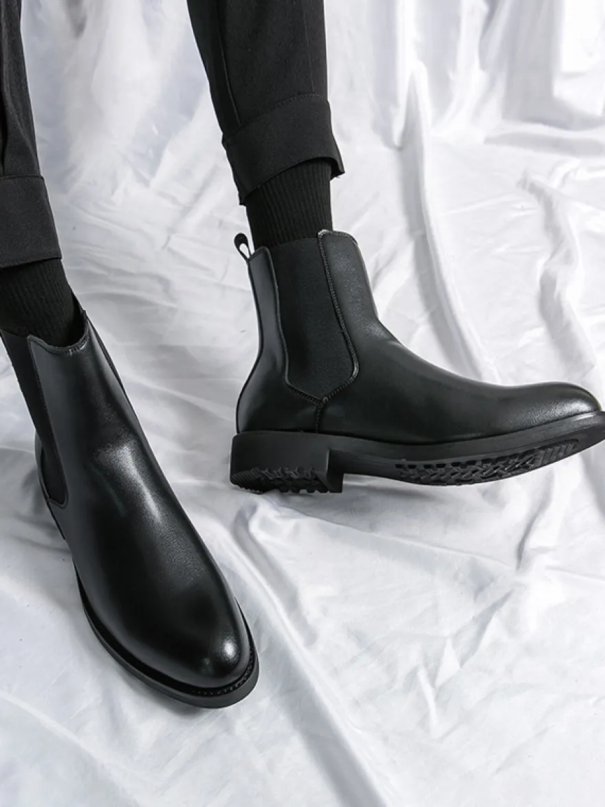 Bottes Chelsea classiques noires à enfiler pour homme bout pointu talons bas