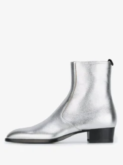 Bottes Chelsea pour hommes Bottes habillées à bout rond en cuir de vache argenté