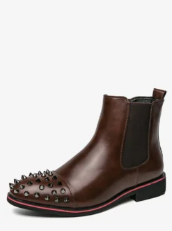 Bottes Chelsea pour hommes bout rond riveté antidérapantes imperméables à enfiler bottes courtes portables