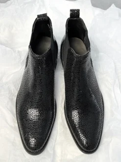 Bottes Chelsea pour hommes Bottes habillées à bout rond en cuir de vachette noir