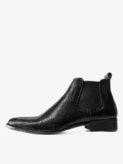 Bottes Chelsea pour hommes Bottes habillées à bout rond en cuir de vachette noir