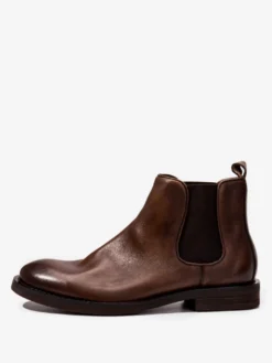 Bottes Chelsea pour hommes Bottines à bout rond en cuir de vachette marron café