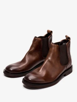 Bottes Chelsea pour hommes Bottines à bout rond en cuir de vachette marron café