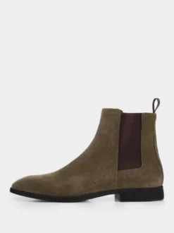 Bottes Chelsea pour hommes Bottines à enfiler à bout carré en micro-suède olive