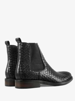 Bottes Chelsea pour hommes Bottines courtes à bout rond en cuir de vachette noir