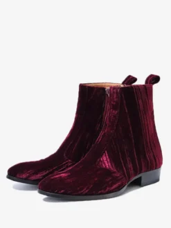 Bottes Chelsea pour hommes Bottines habillées à bout rond en velours bordeaux