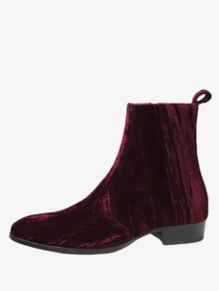 Bottes Chelsea pour hommes Bottines habillées à bout rond en velours bordeaux
