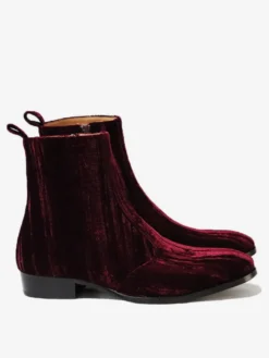 Bottes Chelsea pour hommes Bottines habillées à bout rond en velours bordeaux
