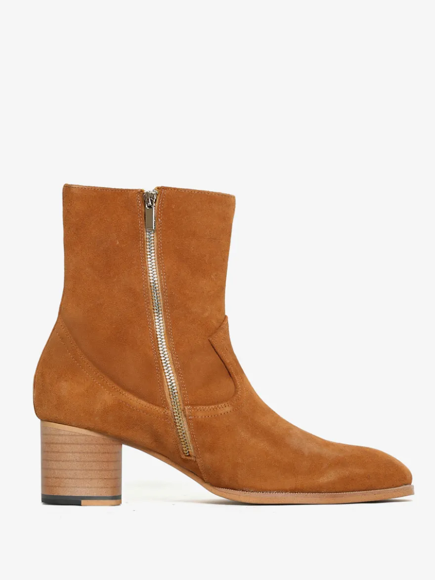 Bottes Chelsea pour hommes Bottines courtes à bout carré en cuir orange
