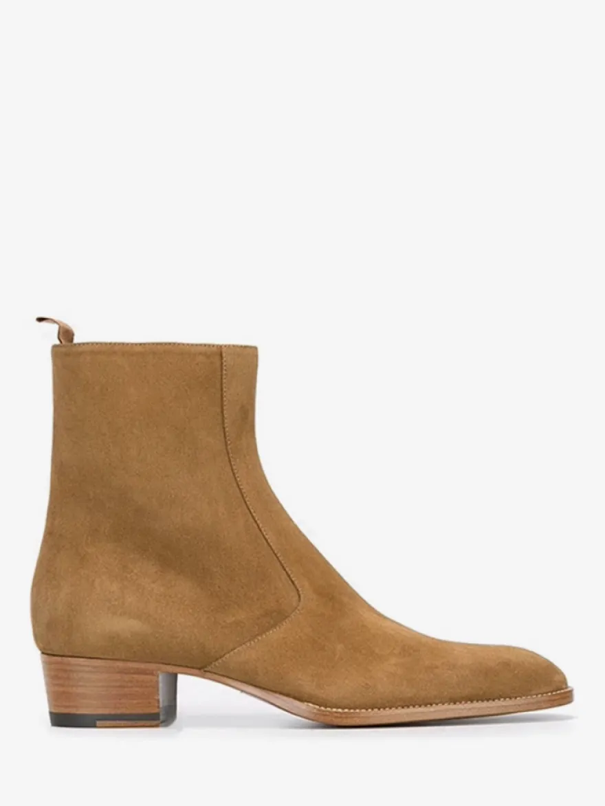 Bottes Chelsea pour hommes Bottines courtes à bout carré en cuir orange