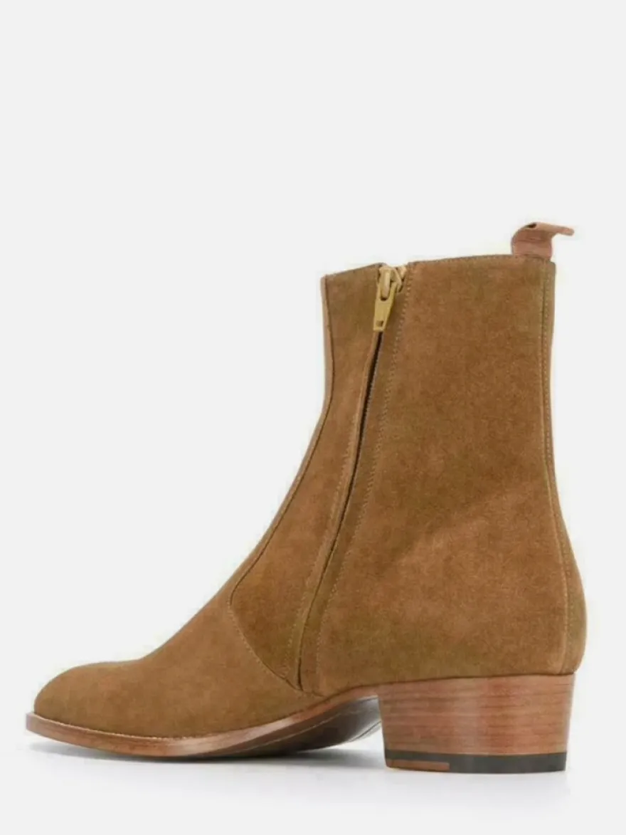 Bottes Chelsea pour hommes Bottines courtes à bout carré en cuir orange