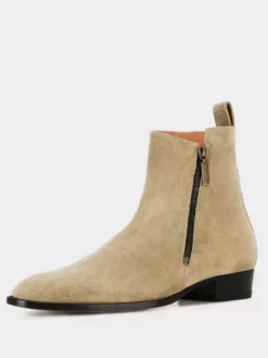 Bottes Chelsea pour hommes en cuir de vache marron café bout rond fermeture éclair bottines courtes