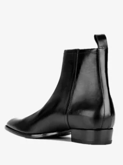 Bottes Chelsea pour hommes en cuir de vache noir bout rond fermeture éclair bottines courtes