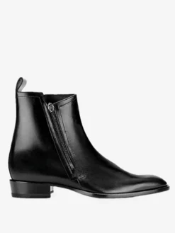 Bottes Chelsea pour hommes en cuir de vache noir bout rond fermeture éclair bottines courtes