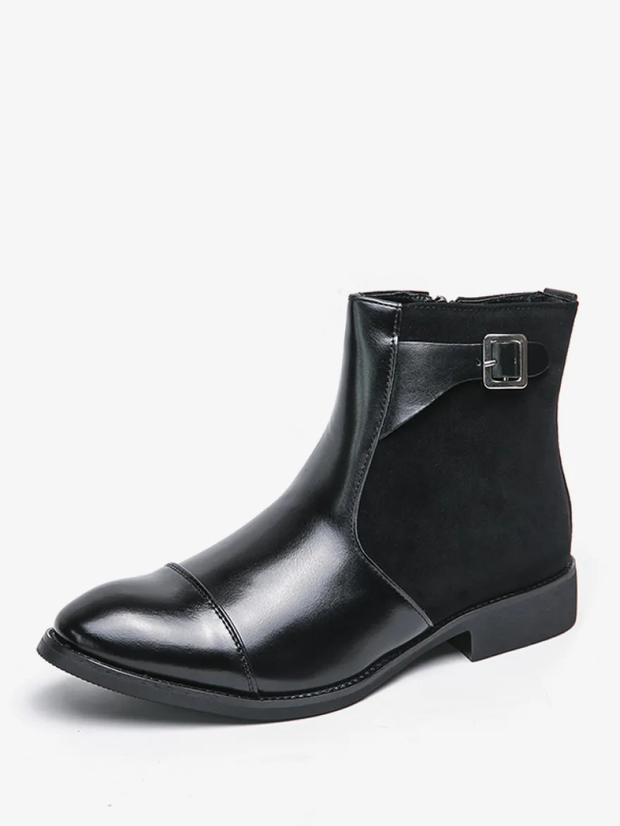 Bottes Chelsea pour hommes en cuir PU noir