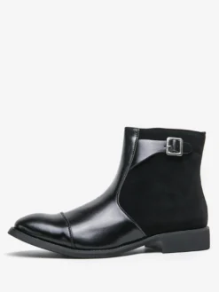 Bottes Chelsea pour hommes en cuir PU noir