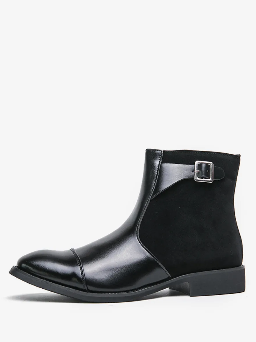 Bottes Chelsea pour hommes en cuir PU noir