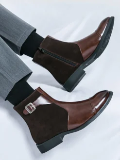 Bottes Chelsea pour hommes en cuir PU noir