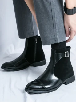 Bottes Chelsea pour hommes en cuir PU noir