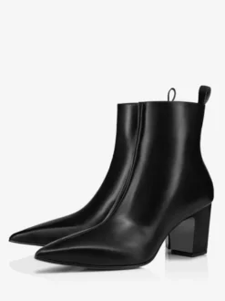 Bottes Chelsea à talon bloc pour hommes en cuir PU noir à bout pointu style rock