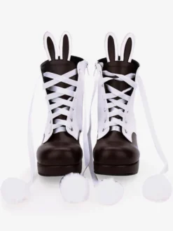 Bottes classiques lolita bottes oreille de lapin pom pom à deux tons chaussures chunky à talons hauts Lolita Déguisements Halloween