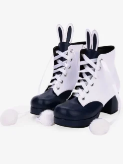 Bottes classiques lolita bottes oreille de lapin pom pom à deux tons chaussures chunky à talons hauts Lolita Déguisements Halloween